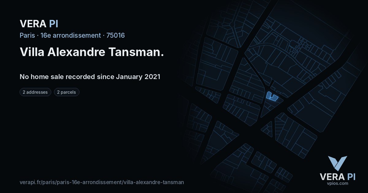 Villa Alexandre Tansman, 16e arrondissement at night – every parcel coloured by the prices around it, the street's own parcels lit