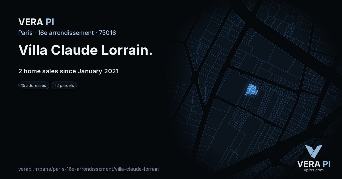 Villa Claude Lorrain, 16e arrondissement at night – every parcel coloured by the prices around it, the street's own parcels lit