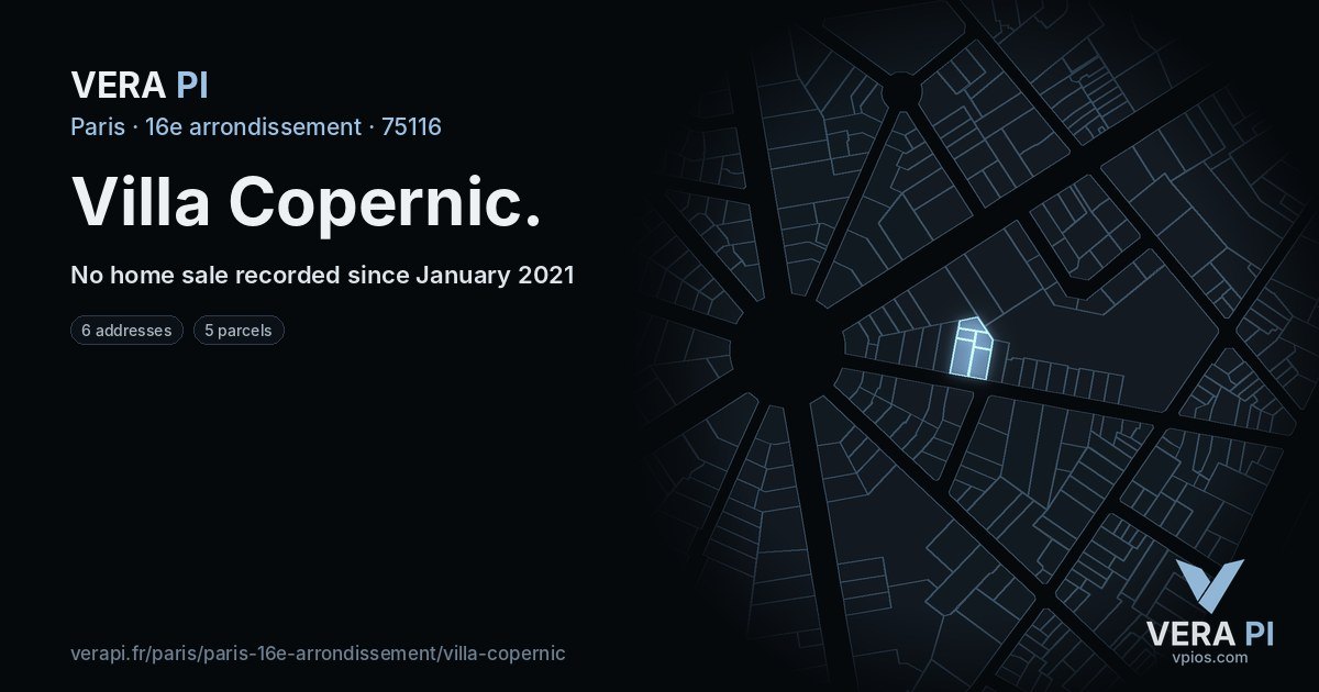 Villa Copernic, 16e arrondissement at night – every parcel coloured by the prices around it, the street's own parcels lit