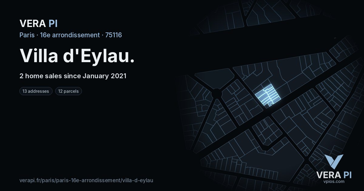 Villa d'Eylau, 16e arrondissement at night – every parcel coloured by the prices around it, the street's own parcels lit