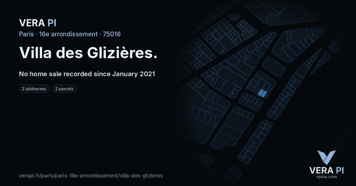Villa des Glizières, 16e arrondissement at night – every parcel coloured by the prices around it, the street's own parcels lit