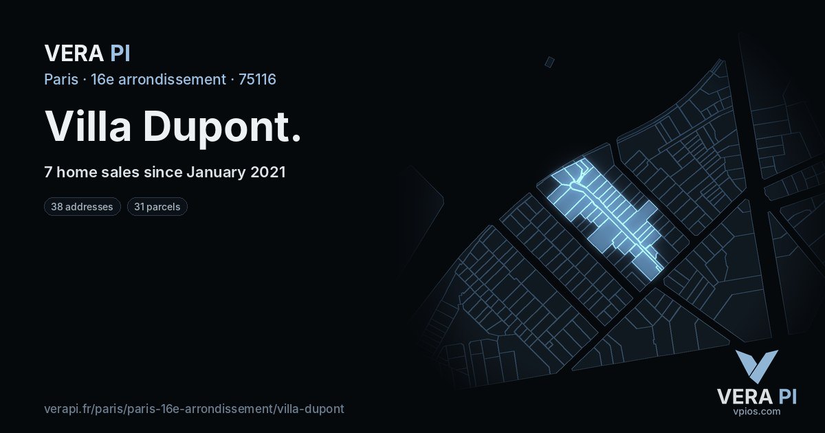 Villa Dupont, 16e arrondissement at night – every parcel coloured by the prices around it, the street's own parcels lit