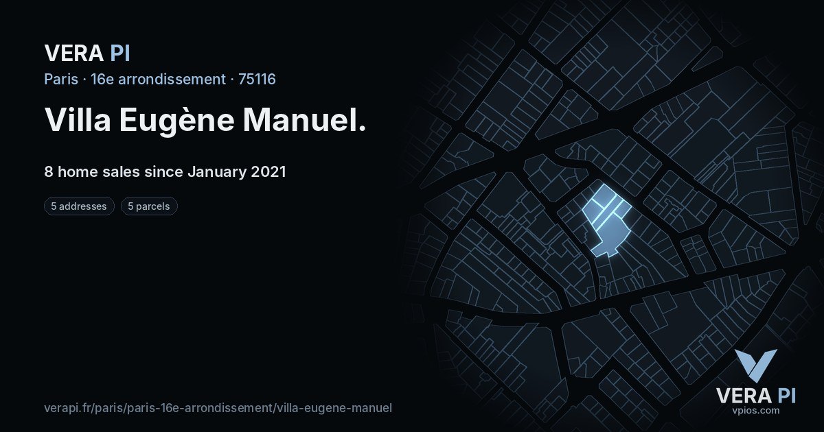 Villa Eugène Manuel, 16e arrondissement at night – every parcel coloured by the prices around it, the street's own parcels lit