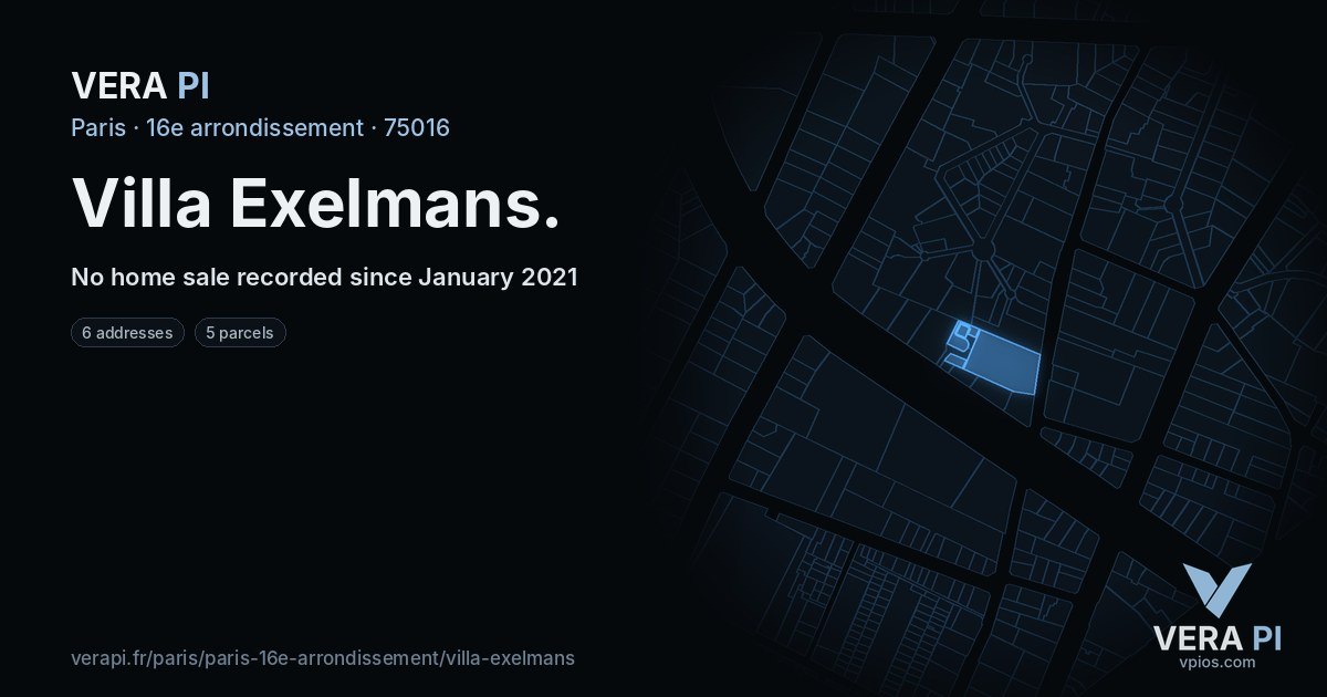 Villa Exelmans, 16e arrondissement at night – every parcel coloured by the prices around it, the street's own parcels lit