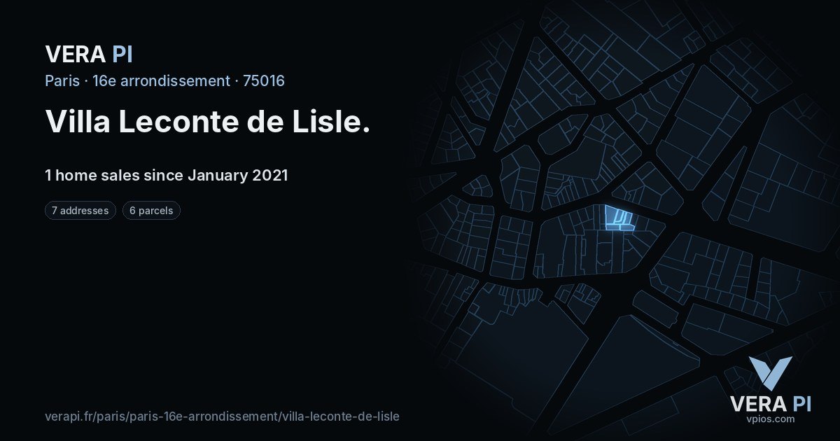 Villa Leconte de Lisle, 16e arrondissement at night – every parcel coloured by the prices around it, the street's own parcels lit