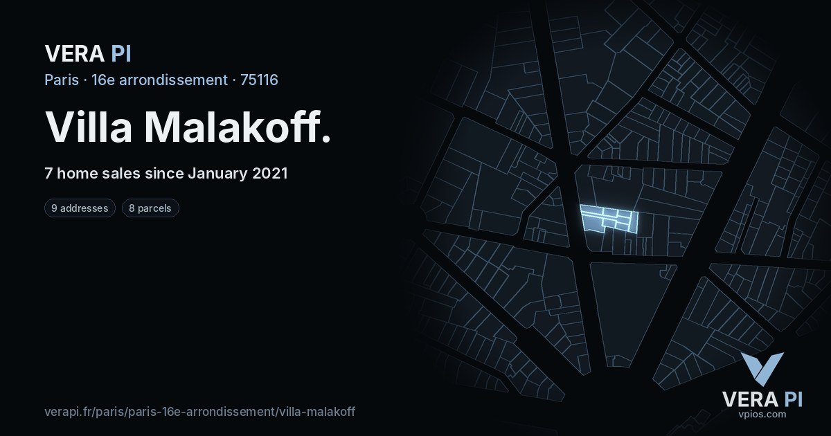 Villa Malakoff, 16e arrondissement at night – every parcel coloured by the prices around it, the street's own parcels lit