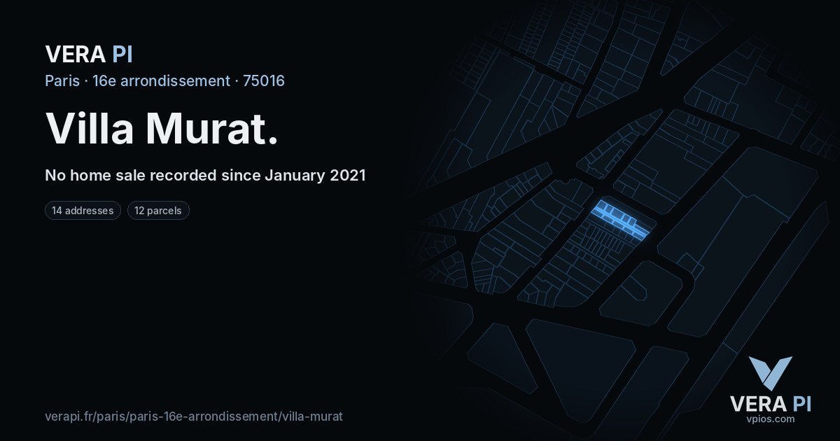 Villa Murat, 16e arrondissement at night – every parcel coloured by the prices around it, the street's own parcels lit