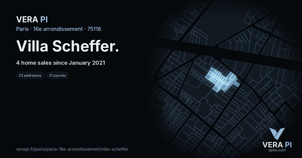 Villa Scheffer, 16e arrondissement at night – every parcel coloured by the prices around it, the street's own parcels lit