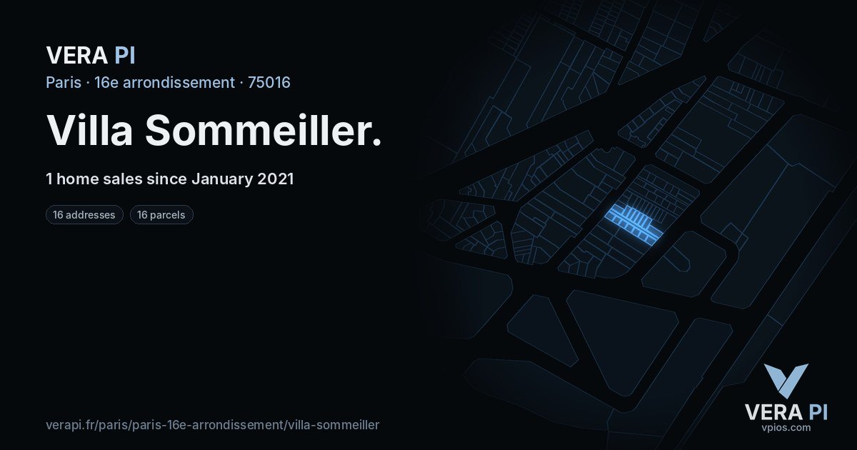 Villa Sommeiller, 16e arrondissement at night – every parcel coloured by the prices around it, the street's own parcels lit
