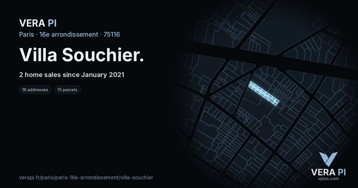 Villa Souchier, 16e arrondissement at night – every parcel coloured by the prices around it, the street's own parcels lit