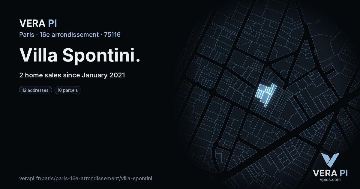 Villa Spontini, 16e arrondissement at night – every parcel coloured by the prices around it, the street's own parcels lit