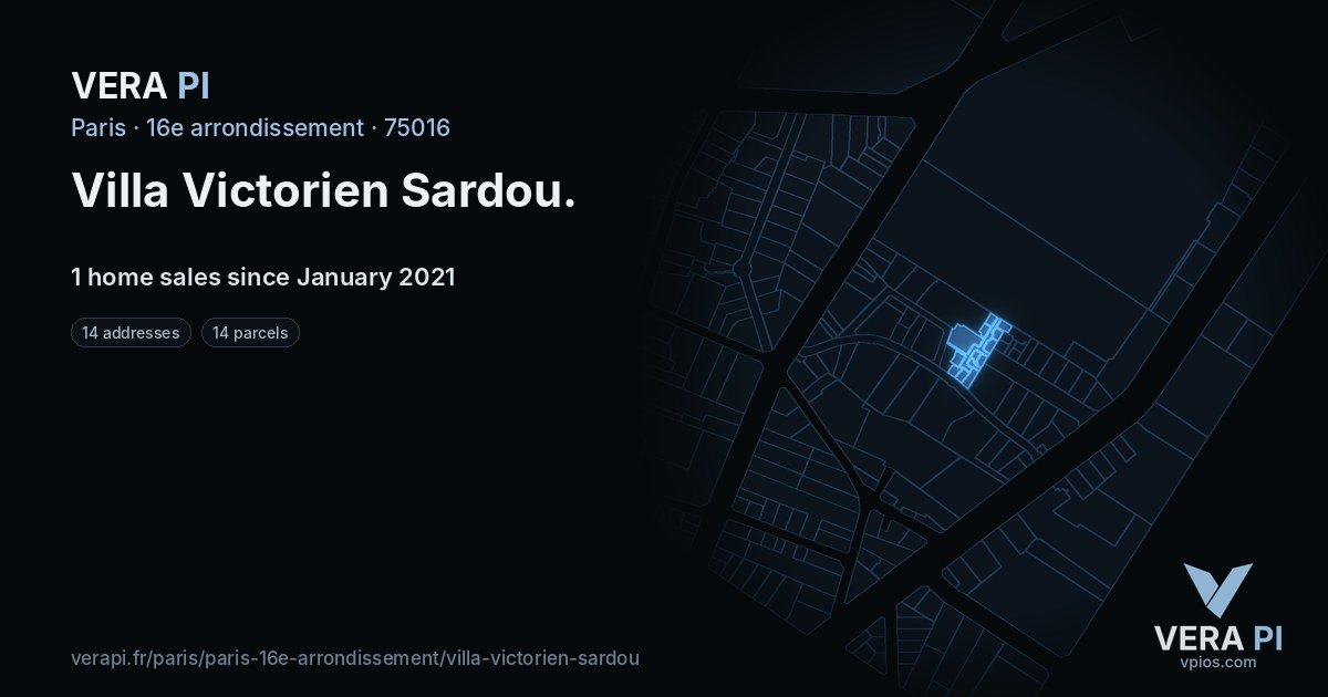 Villa Victorien Sardou, 16e arrondissement at night – every parcel coloured by the prices around it, the street's own parcels lit