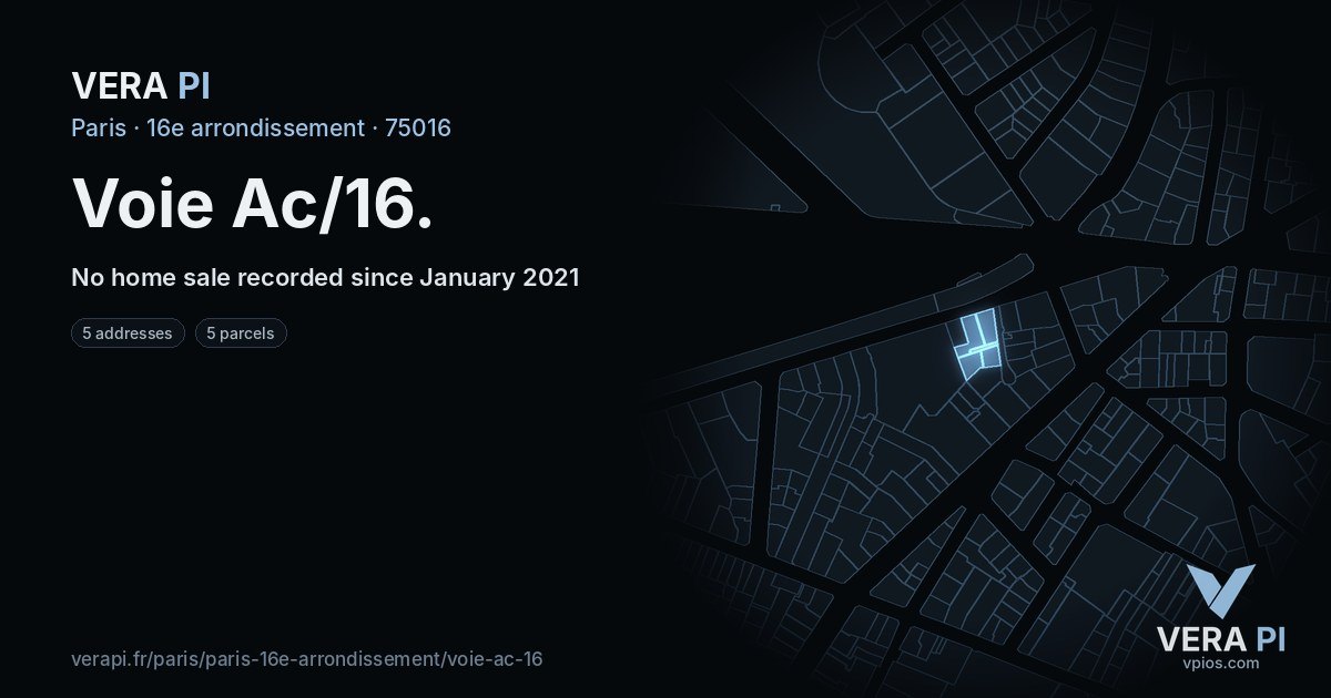 Voie Ac/16, 16e arrondissement at night – every parcel coloured by the prices around it, the street's own parcels lit