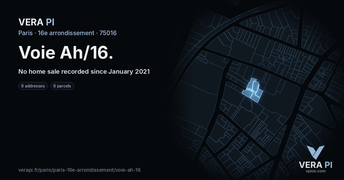 Voie Ah/16, 16e arrondissement at night – every parcel coloured by the prices around it, the street's own parcels lit