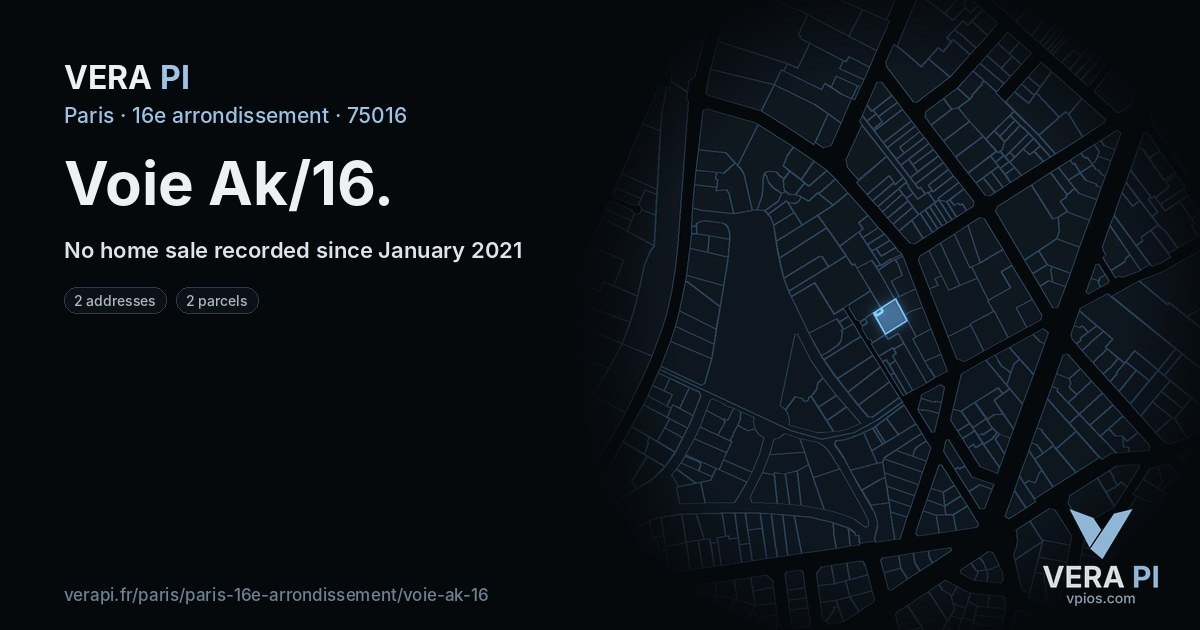 Voie Ak/16, 16e arrondissement at night – every parcel coloured by the prices around it, the street's own parcels lit