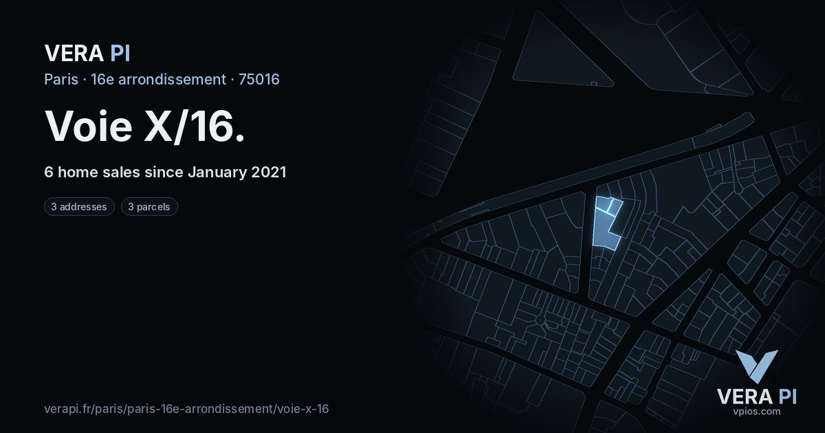 Voie X/16, 16e arrondissement at night – every parcel coloured by the prices around it, the street's own parcels lit