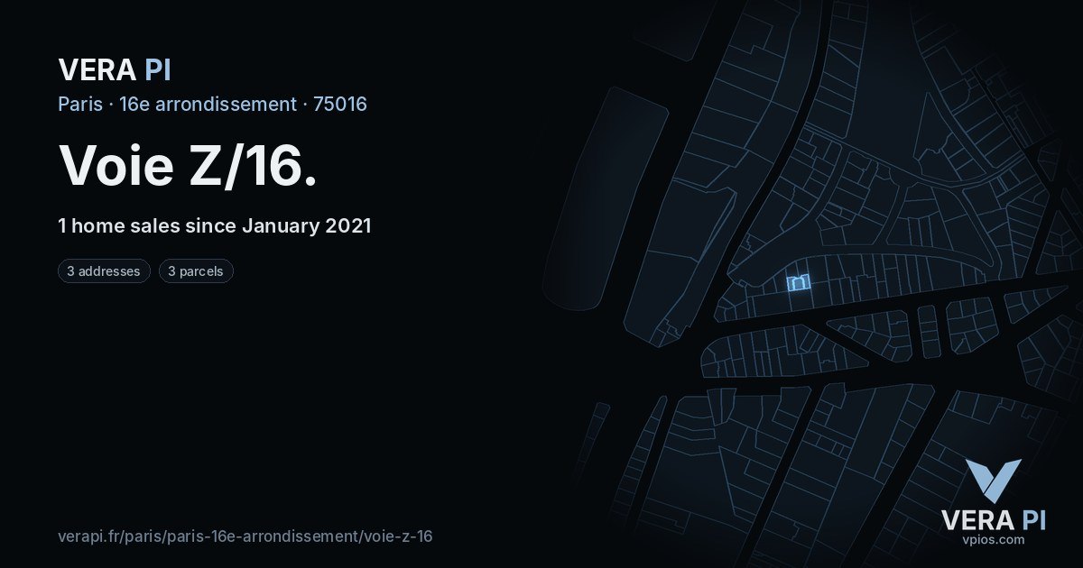 Voie Z/16, 16e arrondissement at night – every parcel coloured by the prices around it, the street's own parcels lit