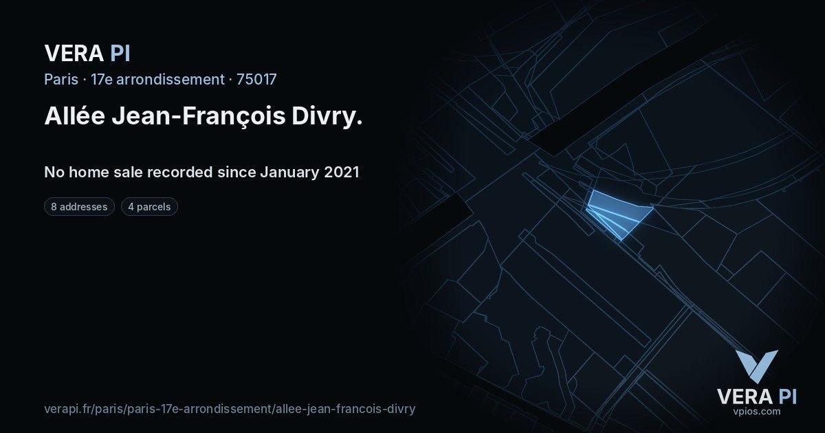 Allée Jean-François Divry, 17e arrondissement at night – every parcel coloured by the prices around it, the street's own parcels lit