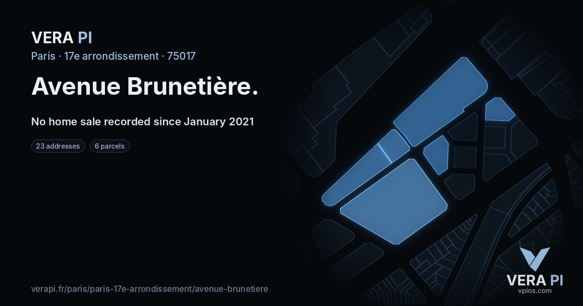 Avenue Brunetière, 17e arrondissement at night – every parcel coloured by the prices around it, the street's own parcels lit