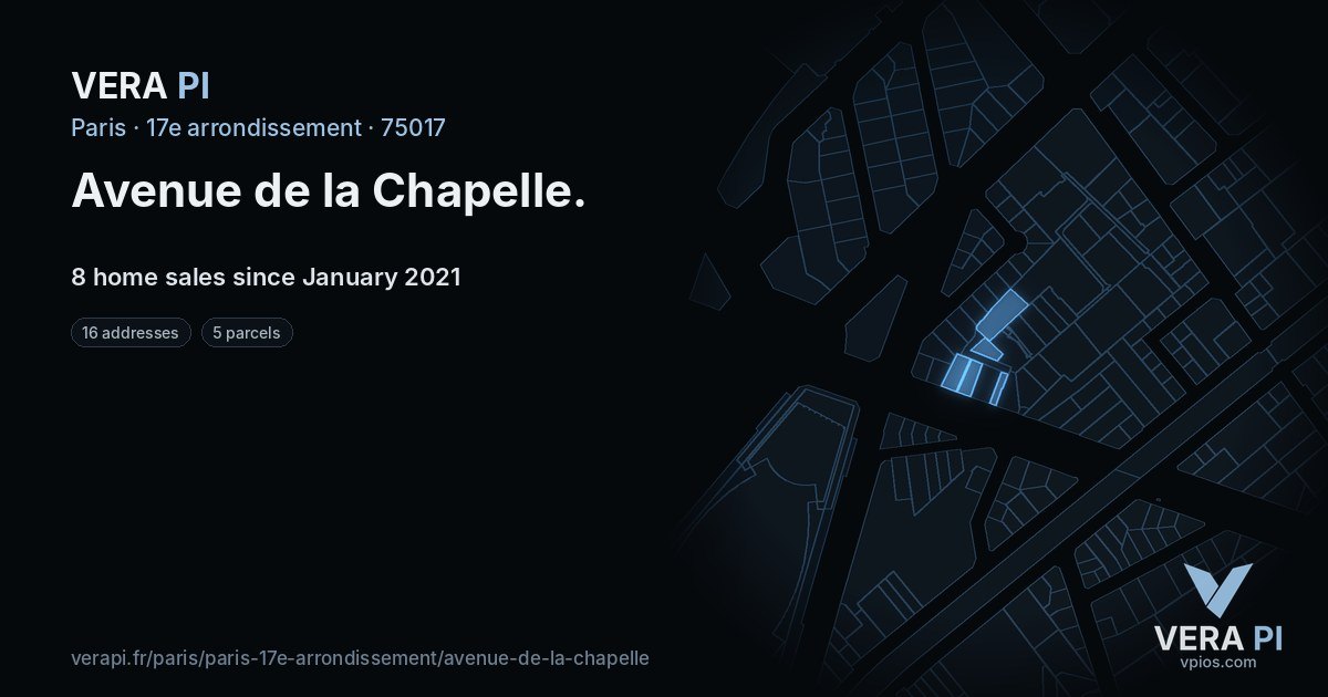 Avenue de la Chapelle, 17e arrondissement at night – every parcel coloured by the prices around it, the street's own parcels lit