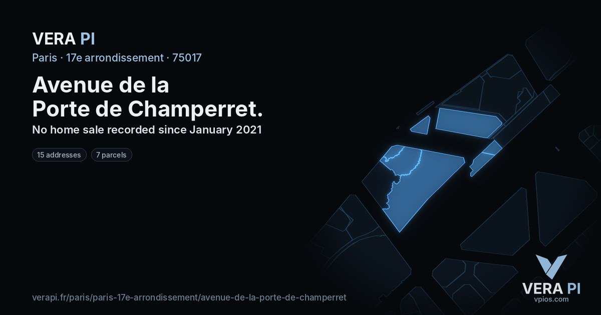 Avenue de la Porte de Champerret, 17e arrondissement at night – every parcel coloured by the prices around it, the street's own parcels lit