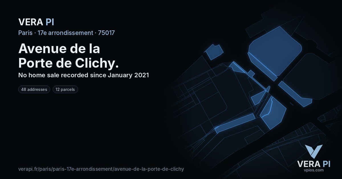 Avenue de la Porte de Clichy, 17e arrondissement at night – every parcel coloured by the prices around it, the street's own parcels lit