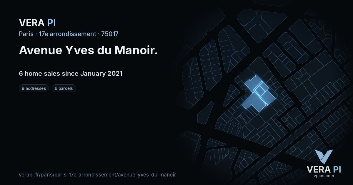 Avenue Yves du Manoir, 17e arrondissement at night – every parcel coloured by the prices around it, the street's own parcels lit