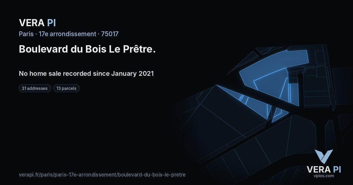 Boulevard du Bois Le Prêtre, 17e arrondissement at night – every parcel coloured by the prices around it, the street's own parcels lit