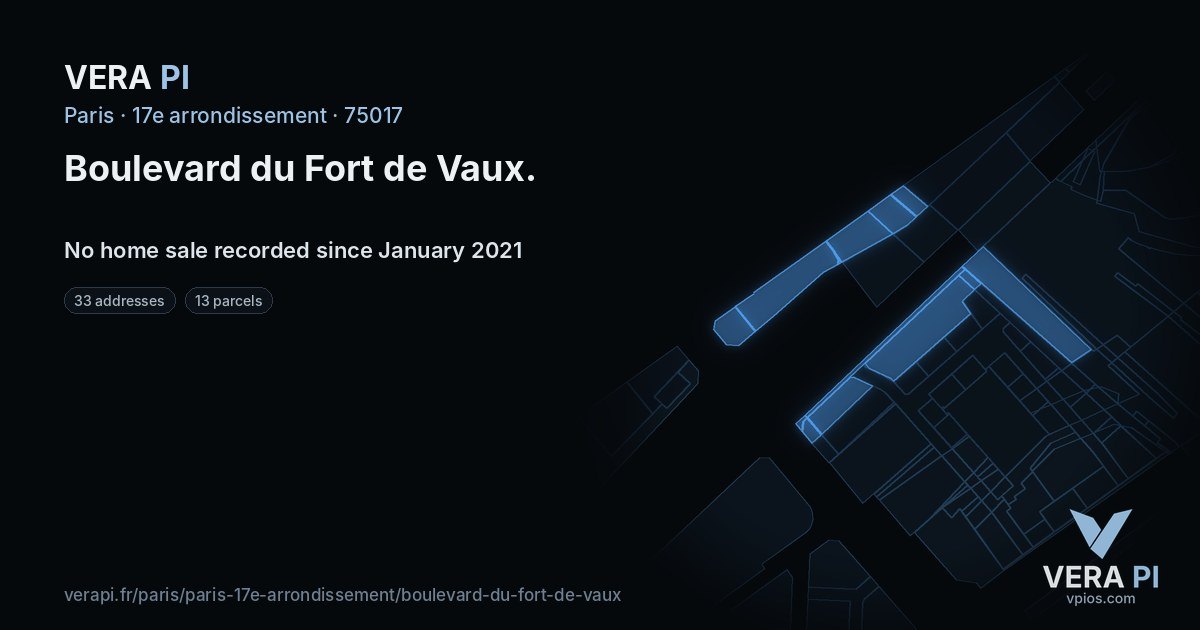 Boulevard du Fort de Vaux, 17e arrondissement at night – every parcel coloured by the prices around it, the street's own parcels lit