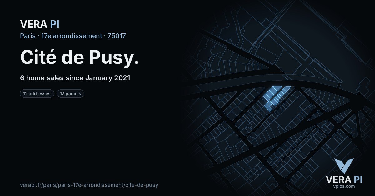 Cité de Pusy, 17e arrondissement at night – every parcel coloured by the prices around it, the street's own parcels lit