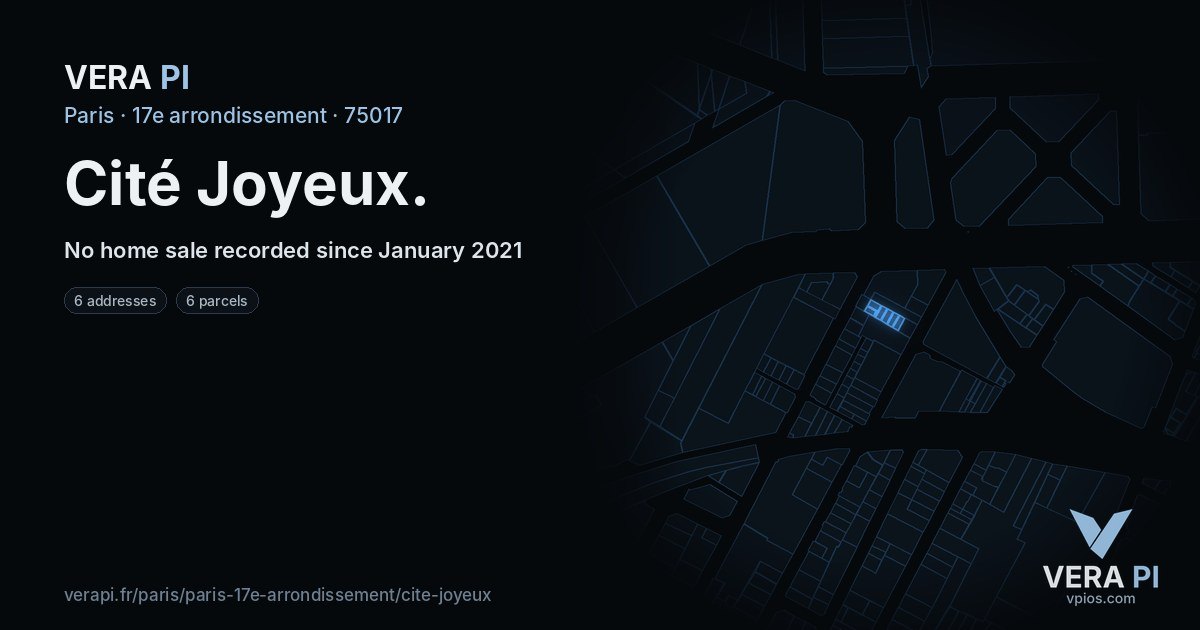 Cité Joyeux, 17e arrondissement at night – every parcel coloured by the prices around it, the street's own parcels lit