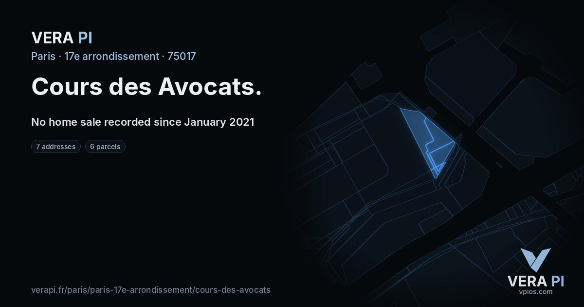 Cours des Avocats, 17e arrondissement at night – every parcel coloured by the prices around it, the street's own parcels lit
