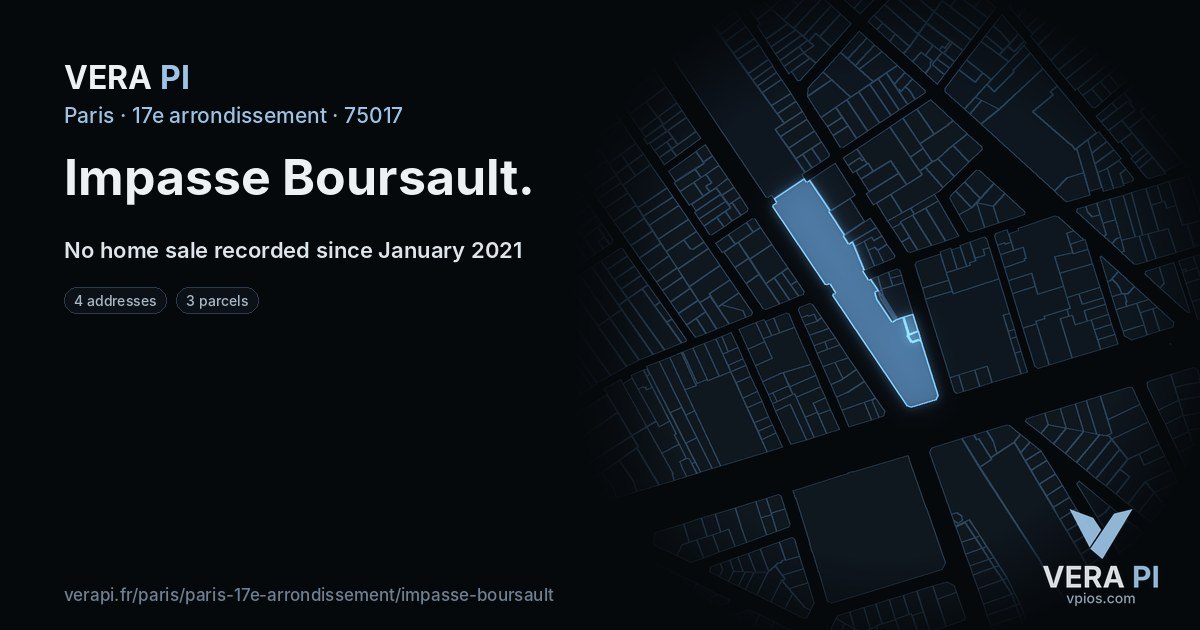 Impasse Boursault, 17e arrondissement at night – every parcel coloured by the prices around it, the street's own parcels lit