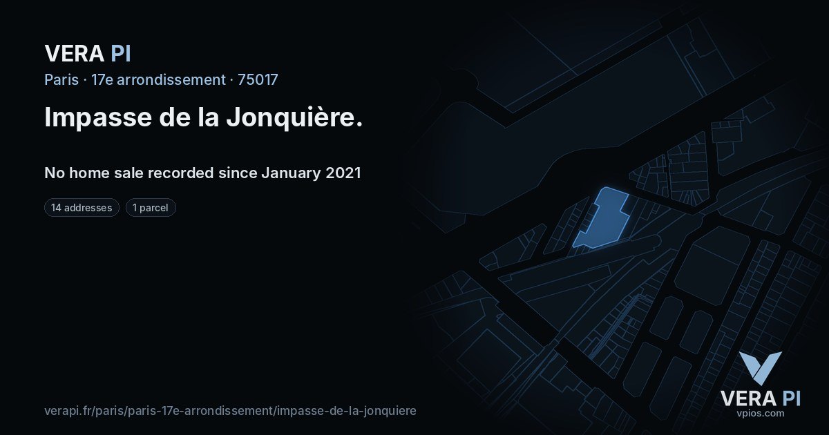 Impasse de la Jonquière, 17e arrondissement at night – every parcel coloured by the prices around it, the street's own parcels lit