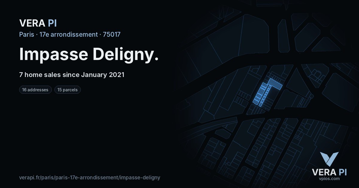 Impasse Deligny, 17e arrondissement at night – every parcel coloured by the prices around it, the street's own parcels lit