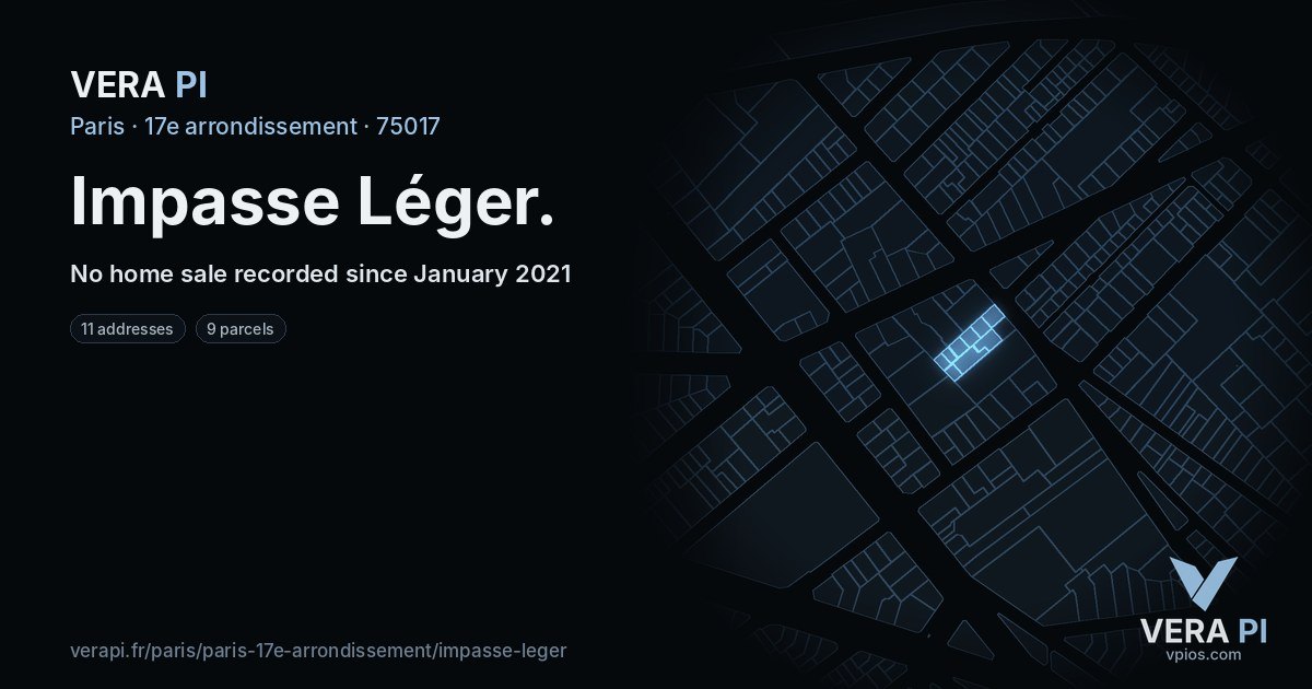 Impasse Léger, 17e arrondissement at night – every parcel coloured by the prices around it, the street's own parcels lit