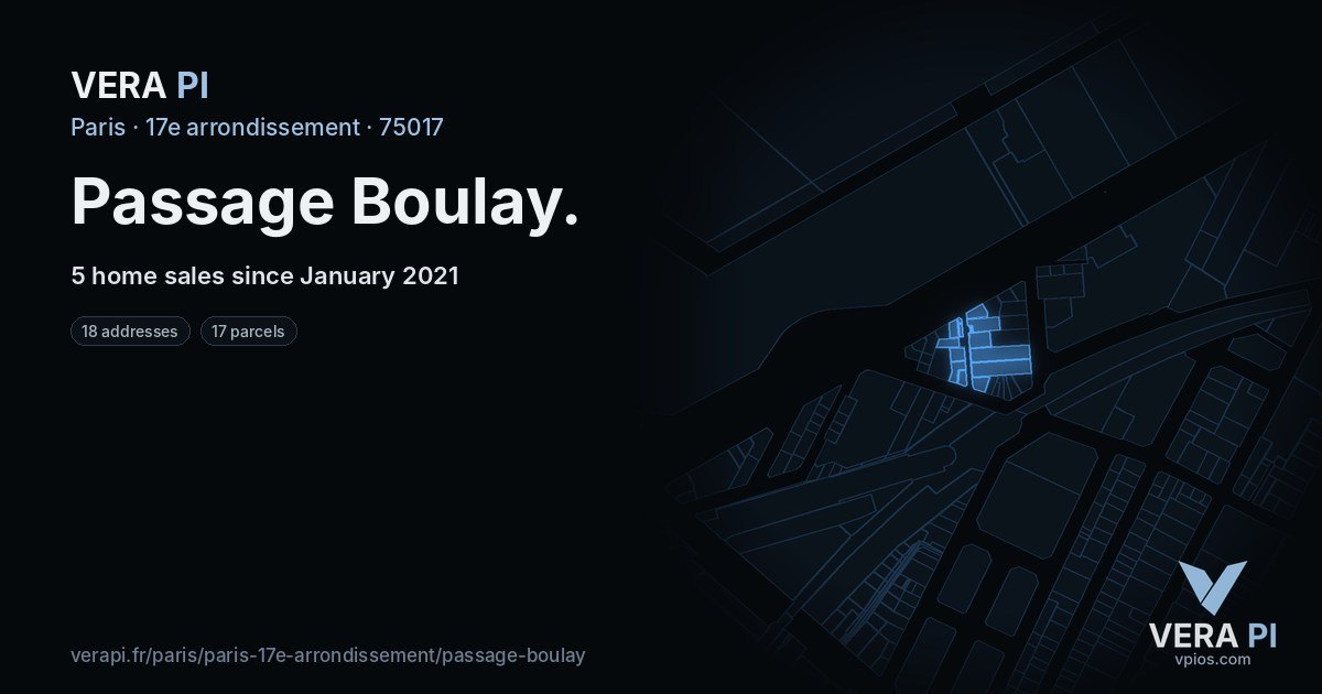 Passage Boulay, 17e arrondissement at night – every parcel coloured by the prices around it, the street's own parcels lit