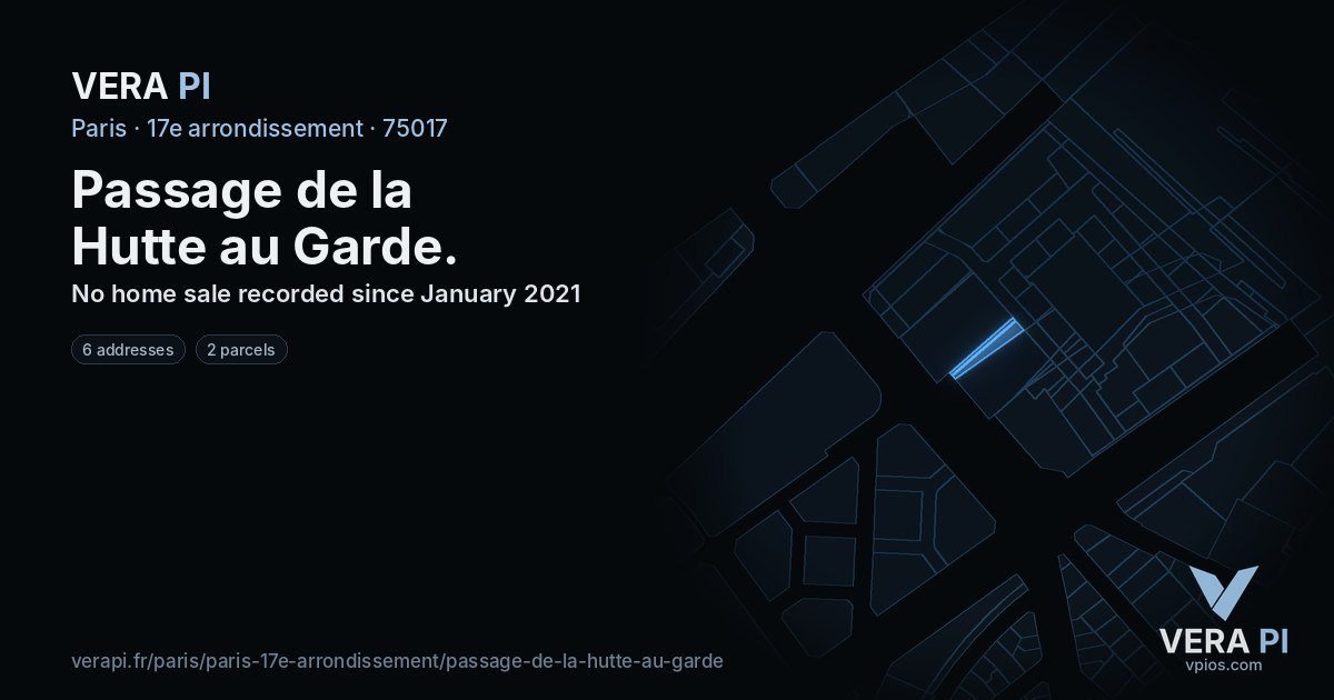 Passage de la Hutte au Garde, 17e arrondissement at night – every parcel coloured by the prices around it, the street's own parcels lit