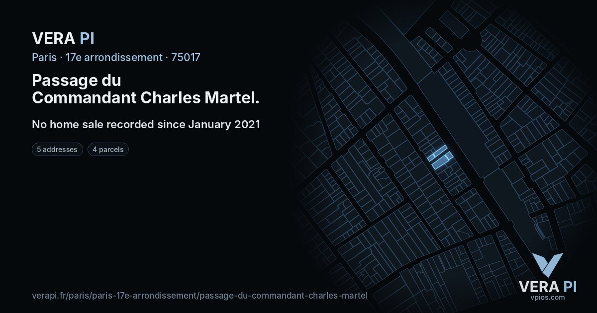 Passage du Commandant Charles Martel, 17e arrondissement at night – every parcel coloured by the prices around it, the street's own parcels lit