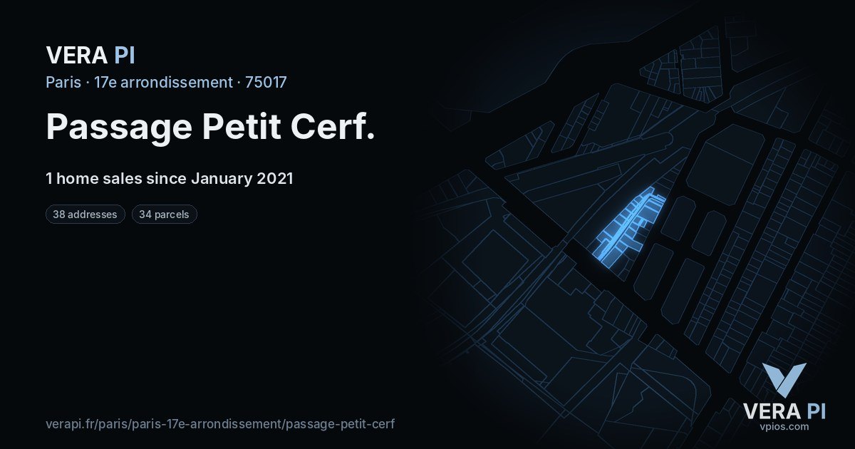 Passage Petit Cerf, 17e arrondissement at night – every parcel coloured by the prices around it, the street's own parcels lit