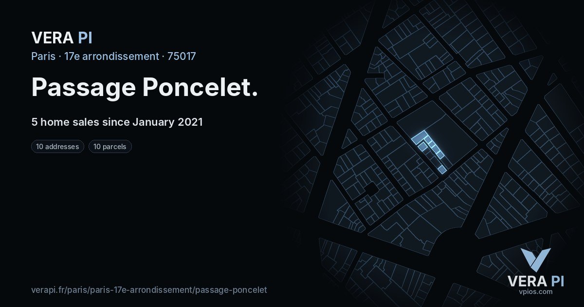 Passage Poncelet, 17e arrondissement at night – every parcel coloured by the prices around it, the street's own parcels lit