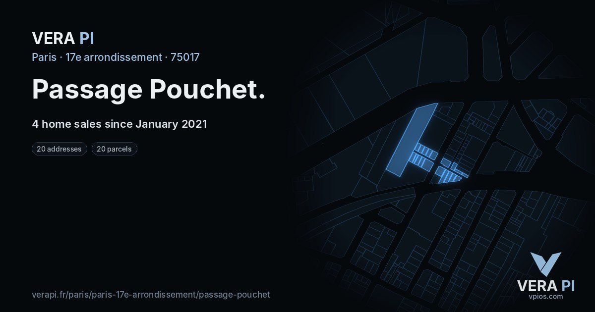 Passage Pouchet, 17e arrondissement at night – every parcel coloured by the prices around it, the street's own parcels lit
