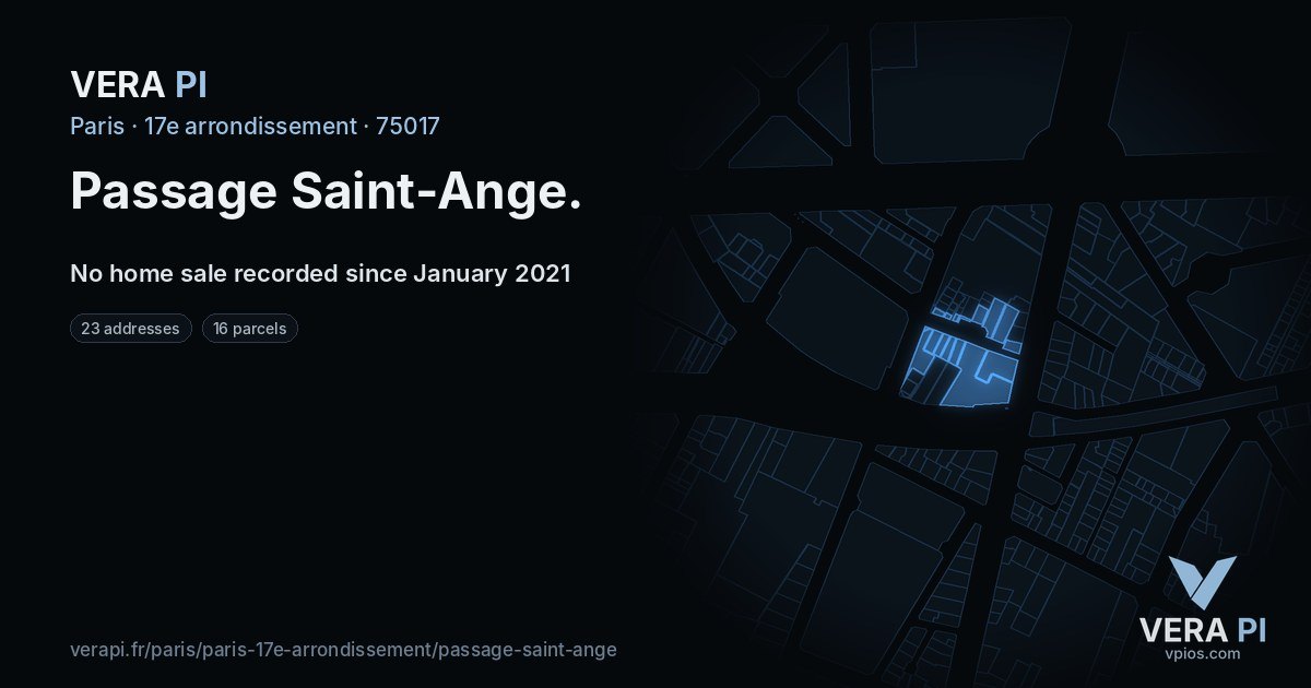 Passage Saint-Ange, 17e arrondissement at night – every parcel coloured by the prices around it, the street's own parcels lit