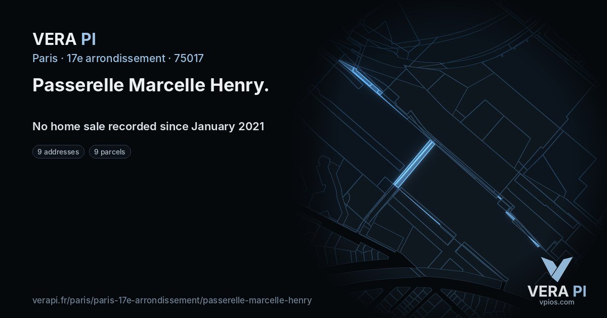 Passerelle Marcelle Henry, 17e arrondissement at night – every parcel coloured by the prices around it, the street's own parcels lit
