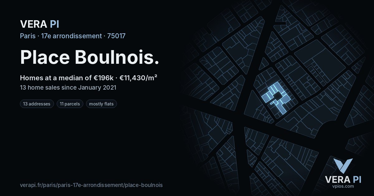 Place Boulnois, 17e arrondissement at night – every parcel coloured by the prices around it, the street's own parcels lit