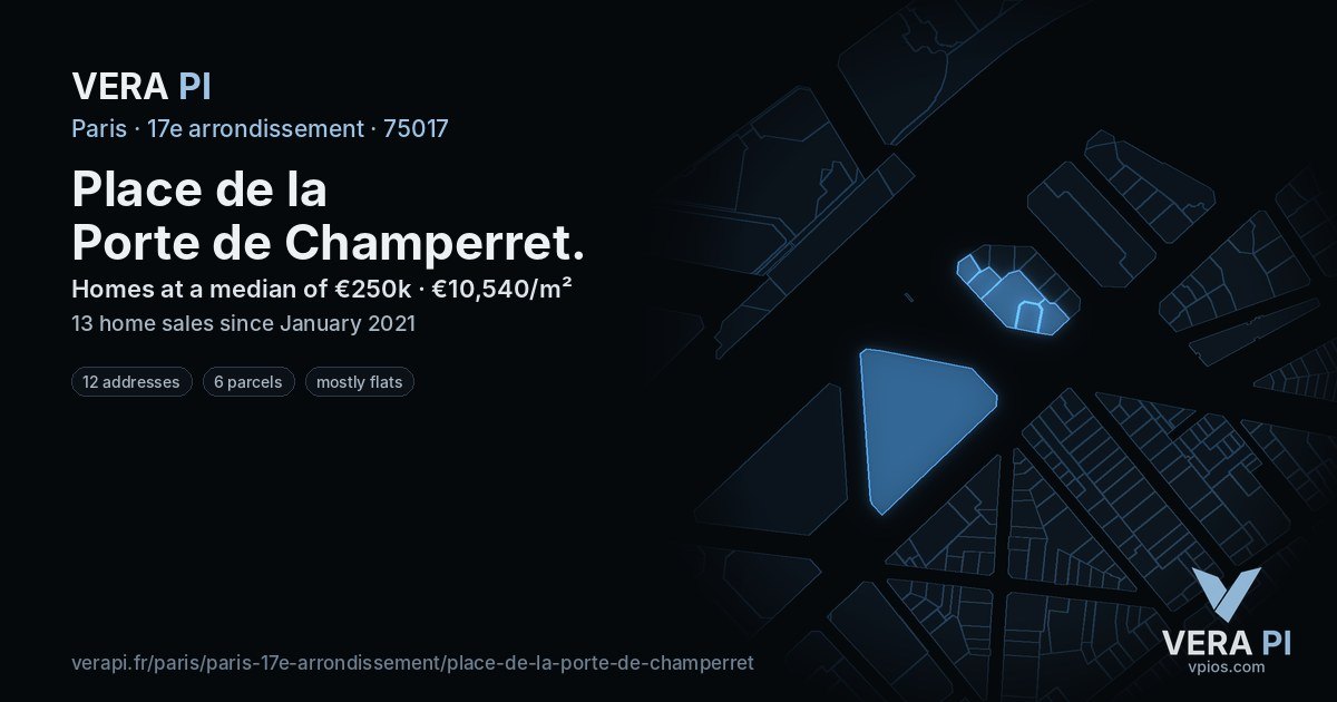 Place de la Porte de Champerret, 17e arrondissement at night – every parcel coloured by the prices around it, the street's own parcels lit