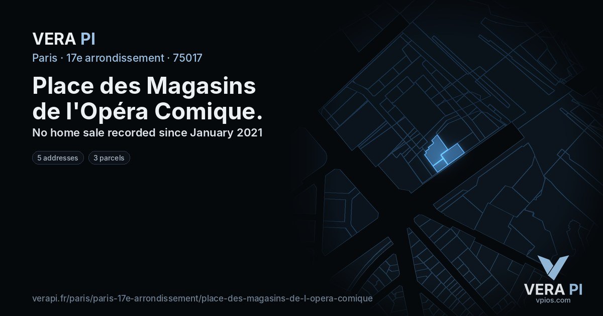 Place des Magasins de l'Opéra Comique, 17e arrondissement at night – every parcel coloured by the prices around it, the street's own parcels lit