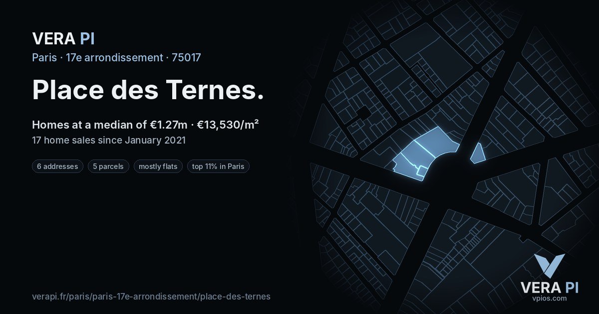 Place des Ternes, 17e arrondissement at night – every parcel coloured by the prices around it, the street's own parcels lit