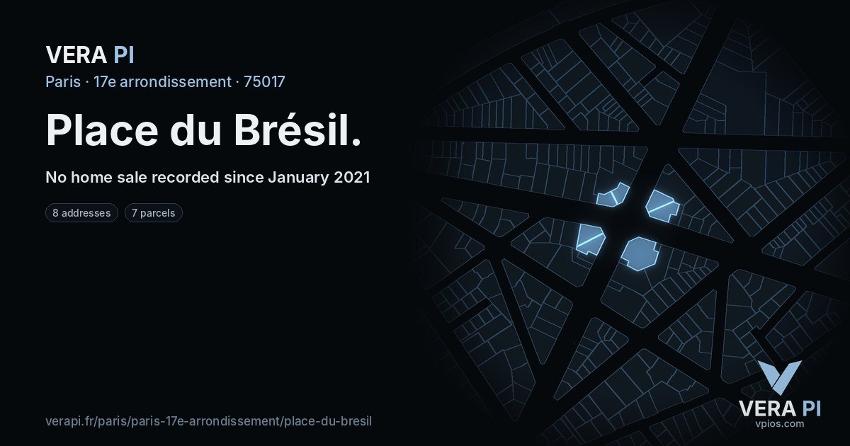 Place du Brésil, 17e arrondissement at night – every parcel coloured by the prices around it, the street's own parcels lit