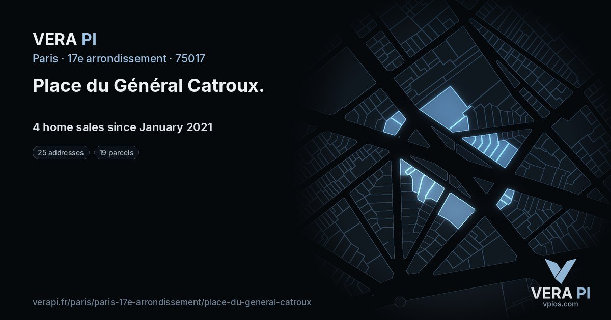 Place du Général Catroux, 17e arrondissement at night – every parcel coloured by the prices around it, the street's own parcels lit